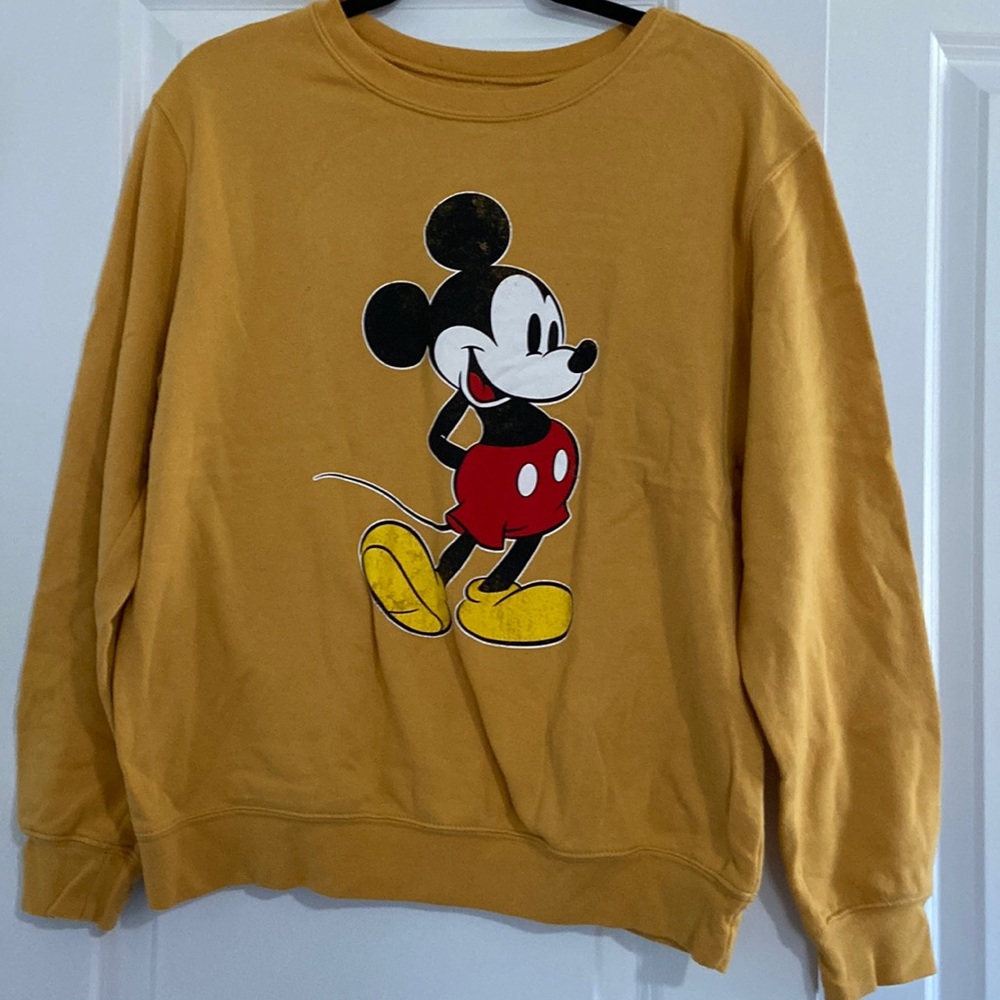 DISNEY Mickey Mouse Crewneck Sweatshirt Vintage Mustard Yellow six: Large Junior